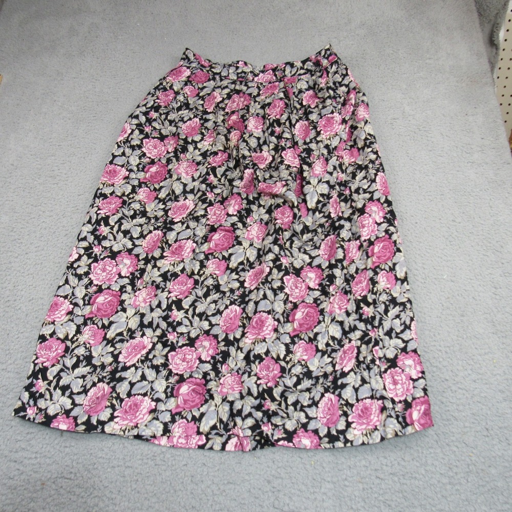 David Brooks Ltd Vintage Floral Rose Midi Skirt Black Pink Grey Size 16‎ A-Line - Picture 5 of 7